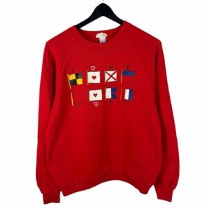 Vintage 1980s Love Boat Artistic Flags Tourist Pullover Sweatshirt Size M